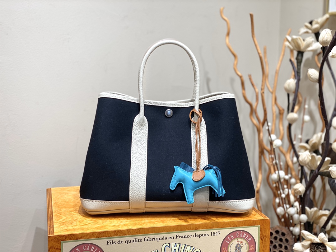 에르메스 가든파티30 캔버스 블랙 네곤다 팔라듐